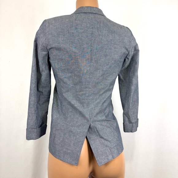 J. Crew Women’s Sz Petite 0P Blue Linen Cotton Blazer Jacket Classic One Button - Picture 4 of 12